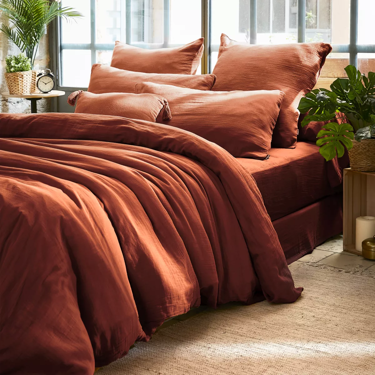 Taie d'oreiller carrée gaze de coton (60 cm) Gaïa Terracotta 5