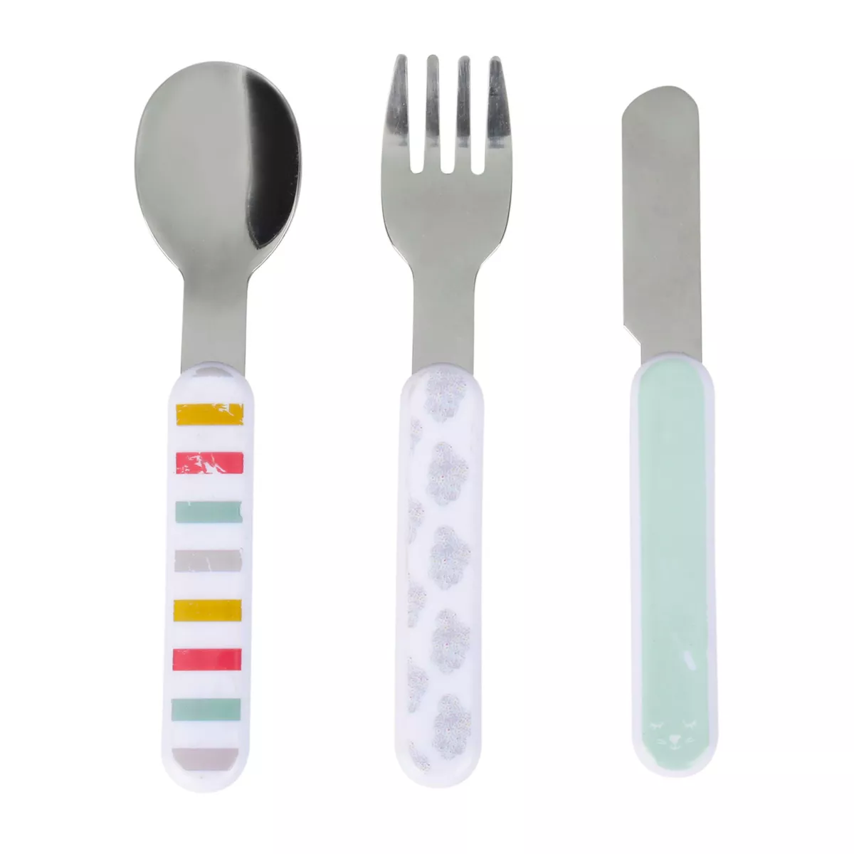 Lote de 3 cubiertos para bebé de plástico y acero inoxidable Josy multicolor