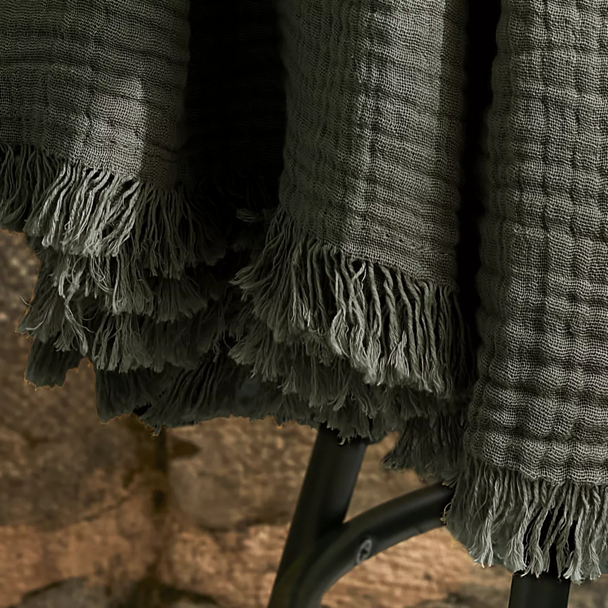 Manta en gasa de algodón (160 cm) Gaïa Verde romero 2