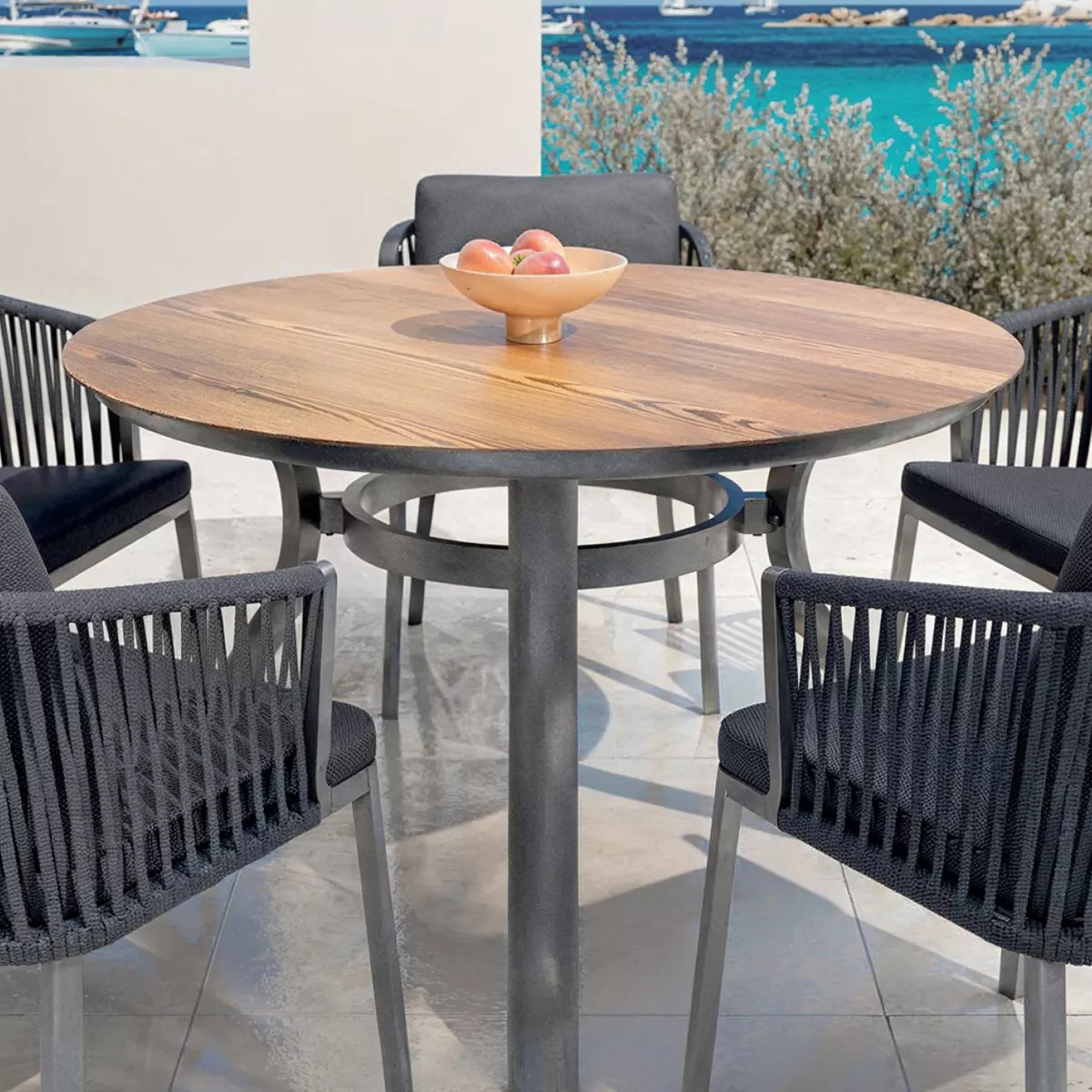 Table de jardin ronde aluminium 6 places (D120 cm) Amalfi - Gris anthracite