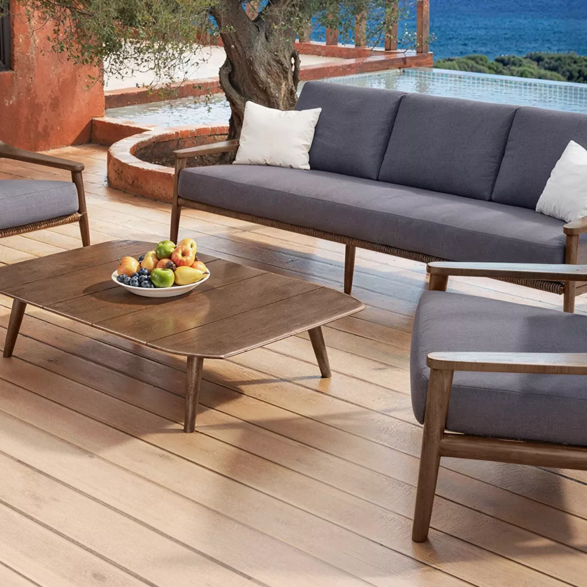 Salon de jardin bois teck 5 places Cap Ferrat - Gris