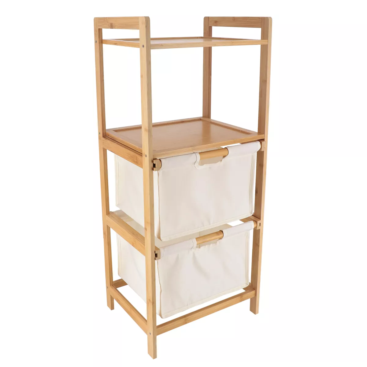 MEUBLE BAMBOU 2 PANIERES POLYESTER + ETAGERES - NATUREL/BAMBOU