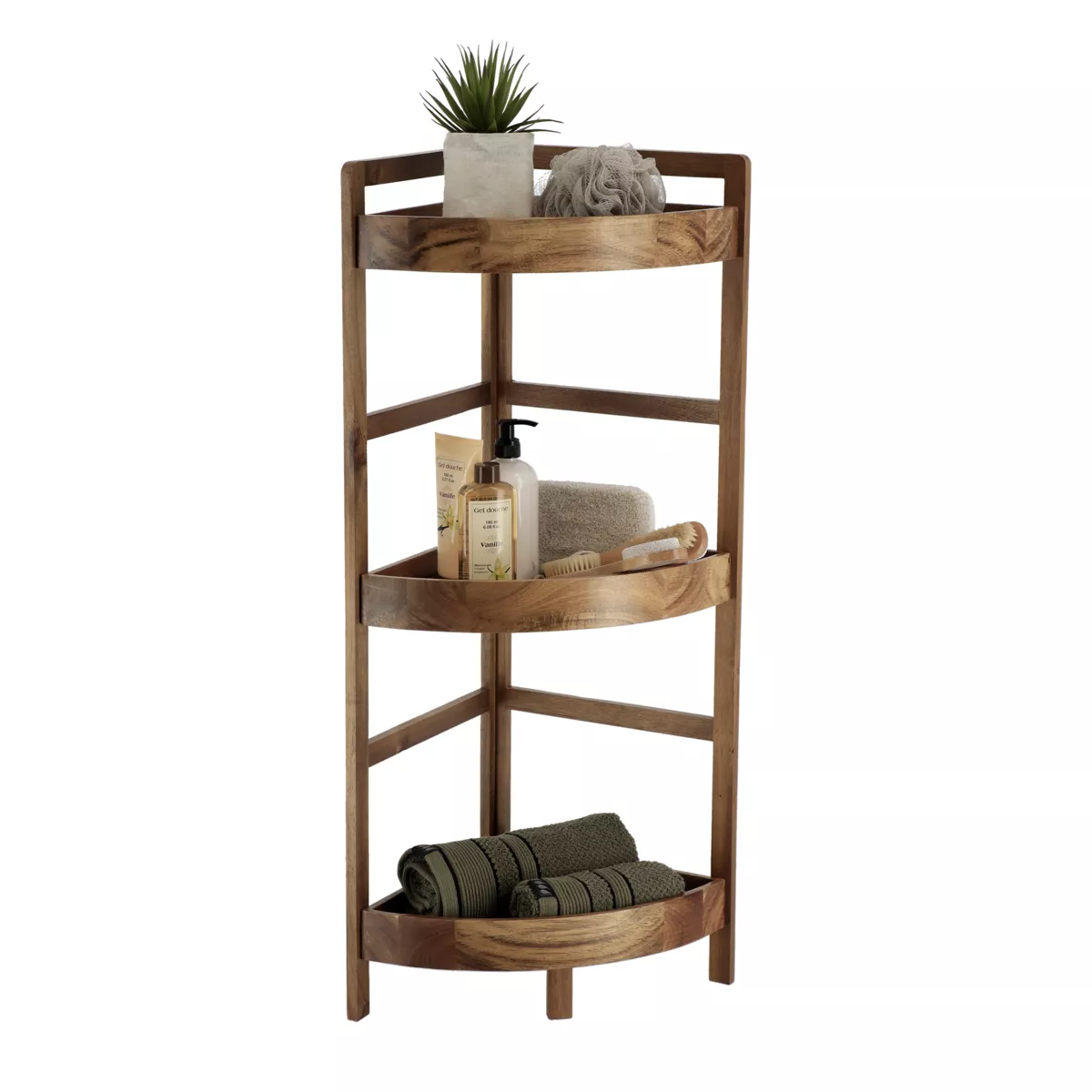 Eckregal 3 Ebenen Akazienholz (H86 cm) Lina Braun