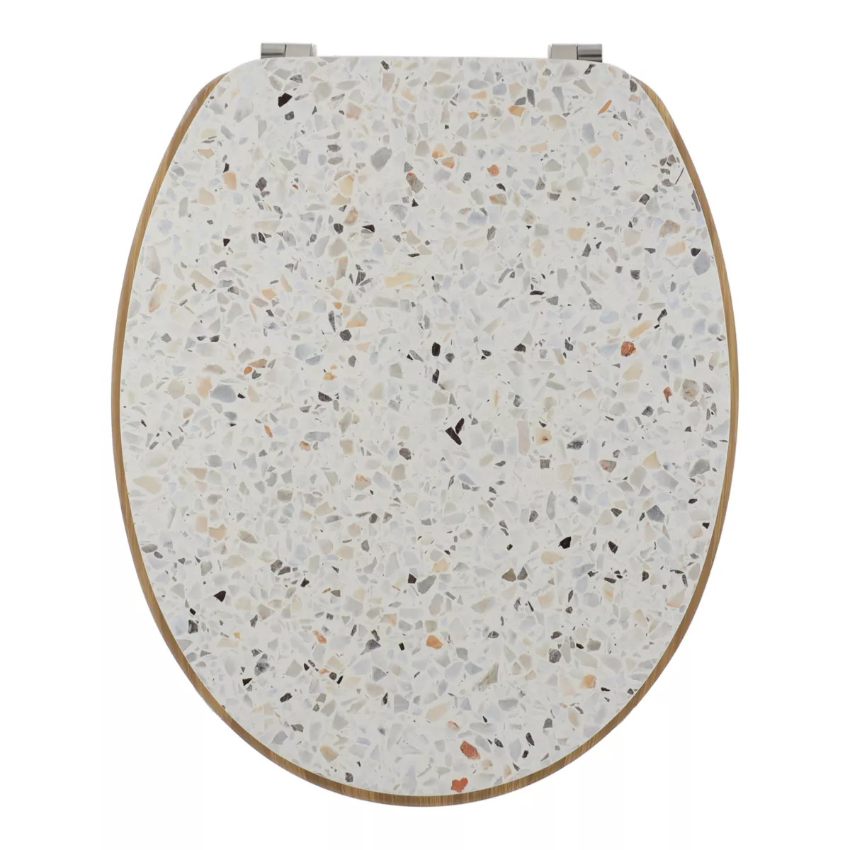 ABATTANT WC MDF 18 POUCES COUVERCLE DESIGN IMPRIMEE ET ASSISE FACON BAMBOU ATTACHES ACIER INOXYDABLE - TERRAZZO