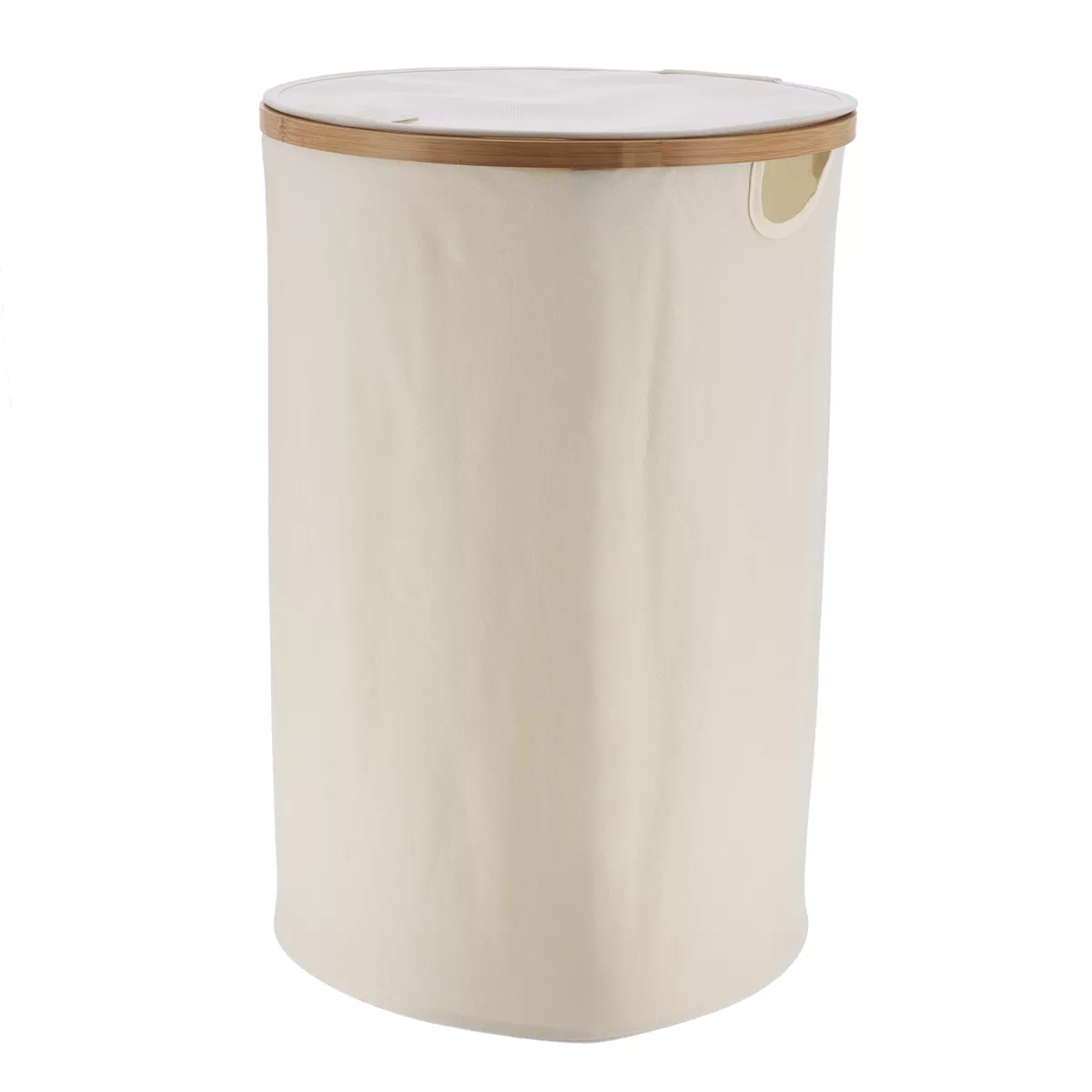 PANIERE A LINGE RONDE PLIABLE AVEC COUVERCLE POLYESTER CERCLAGE BAMBOU - NATUREL/BAMBOU