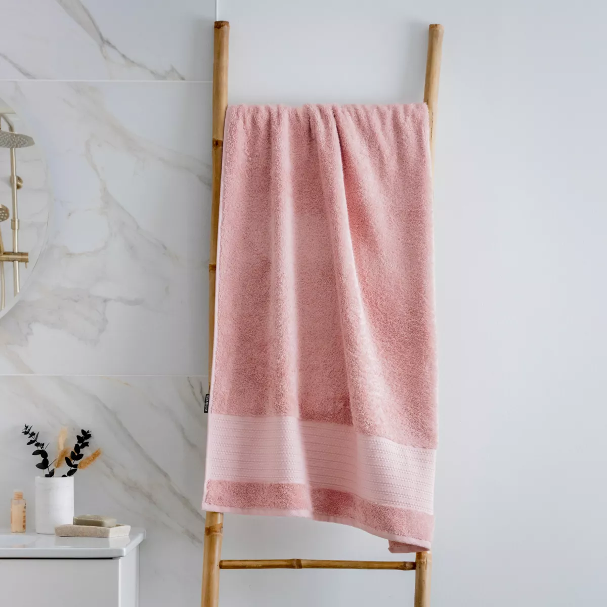 Serviette de bain coton bio (70 x 130 cm) Méline Rose pêche
