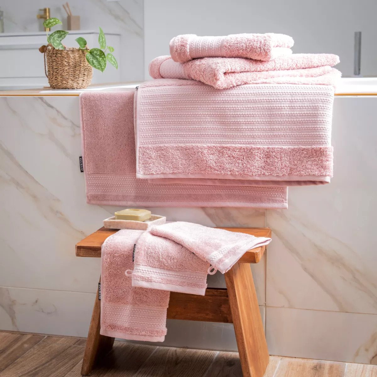 Lot de 2 gants de toilette coton bio (15 x 21 cm) Méline Rose pêche