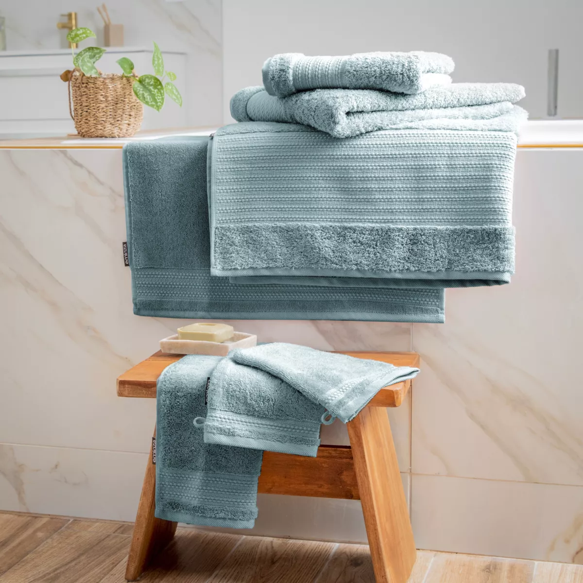 Lot de 2 gants de toilette coton bio (15 x 21 cm) Méline Bleu glacier