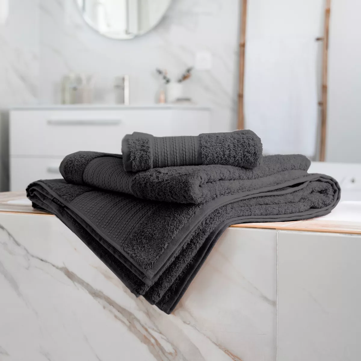 Badetuch aus Bio-Baumwolle (70 x 130 cm) Garance Dunkelgrau 3
