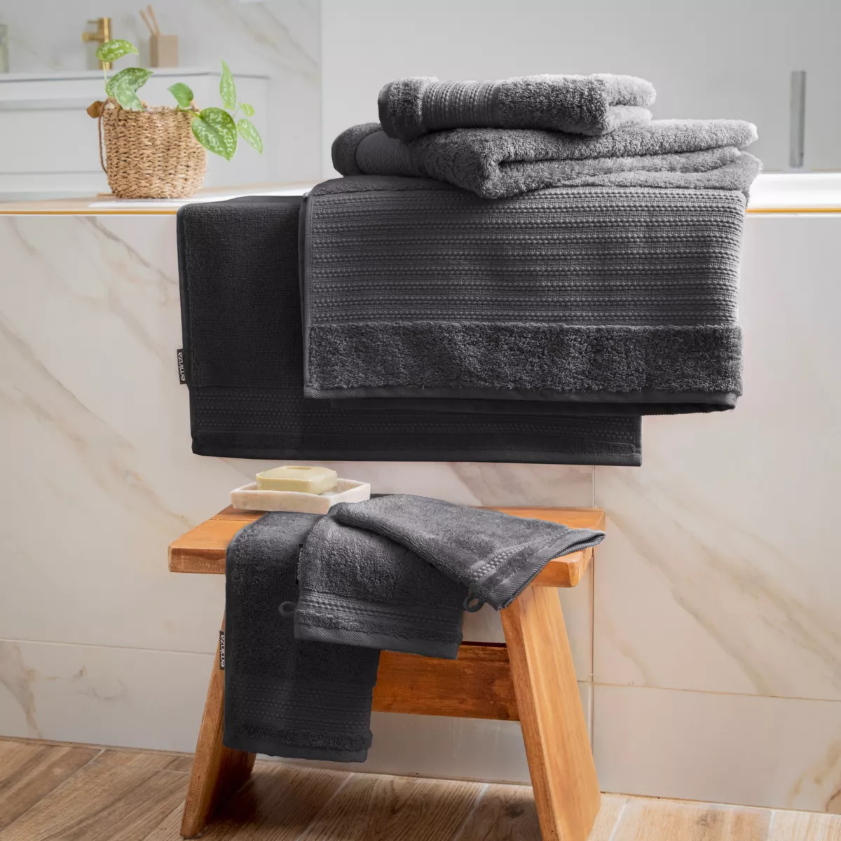 Set di 2 guanti da bagno cotone bio Garance Grigio tempesta 5