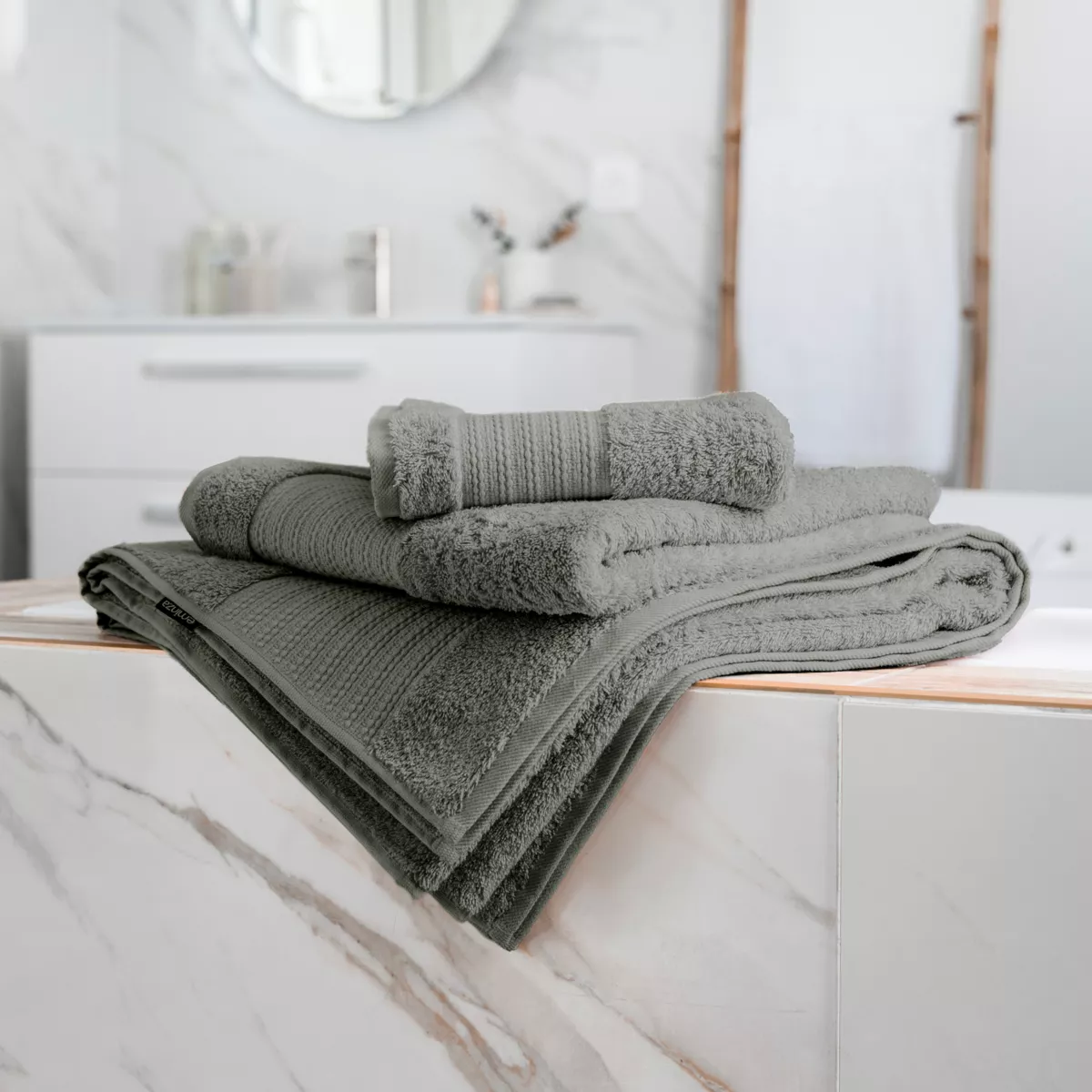 Serviette de bain coton bio (90 x 150 cm) Méline Vert romarin