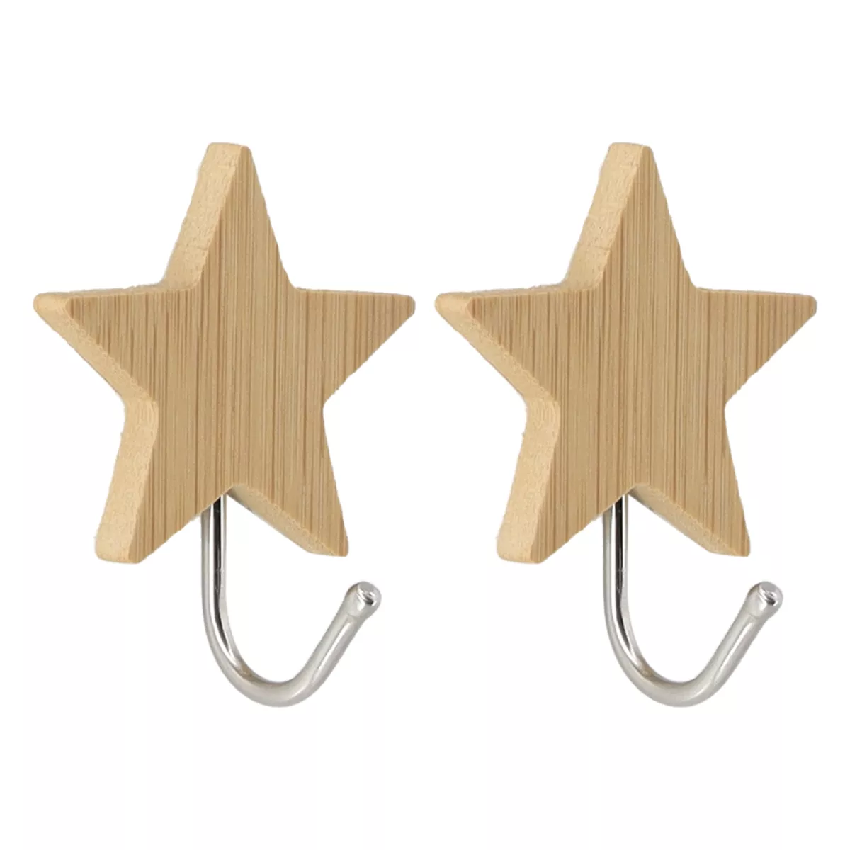 Set di 2 ganci adesivi 3M bambù (H13 cm) Stelle