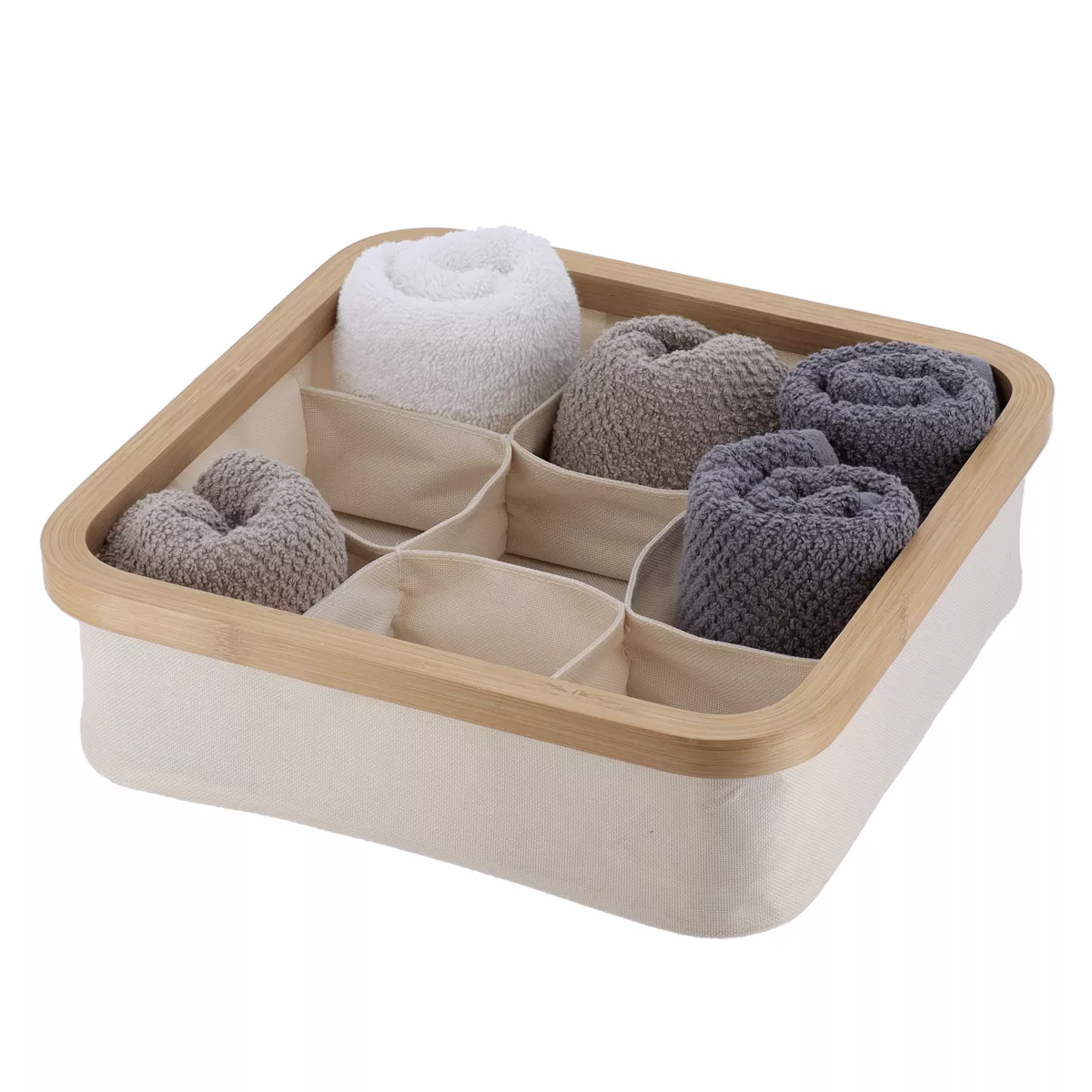 Organizer quadratisch faltbar 9-Fächer (L30 x H10 cm) Purebamboo Cremeweiß