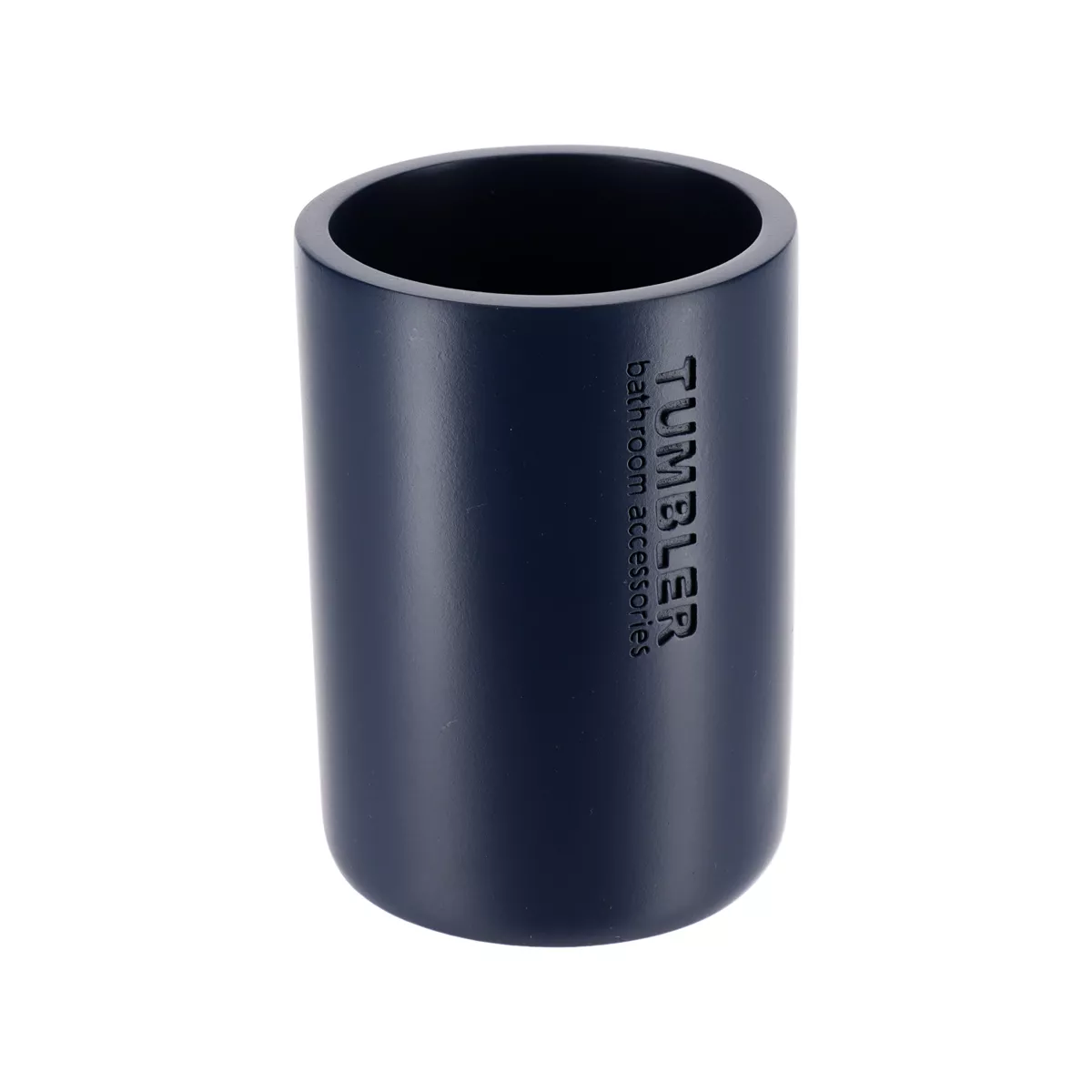 SET GOBELET DISTRIBUTEUR A SAVON ET PORTE SAVON POLYRESINE - BLEU MARINE/BAMBOU