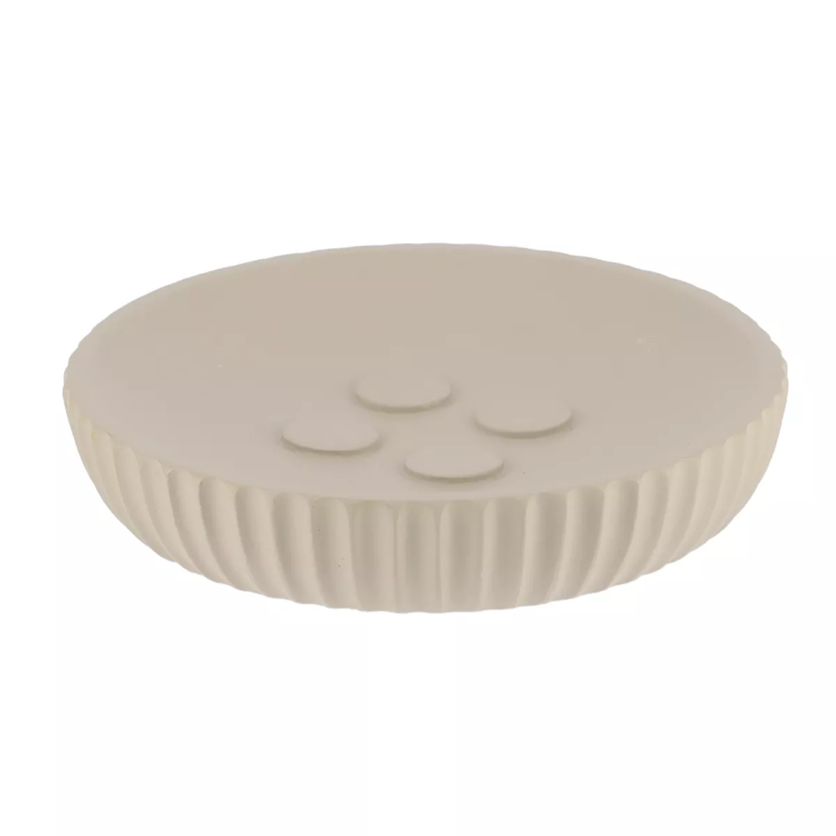 SET GOBELET DISTRIBUTEUR A SAVON ET PORTE SAVON POLYRESINE STRIEE - TAUPE