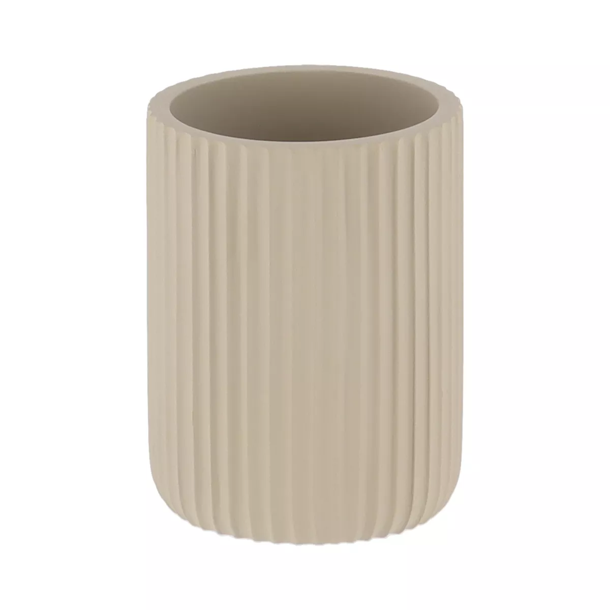 SET GOBELET DISTRIBUTEUR A SAVON ET PORTE SAVON POLYRESINE STRIEE - TAUPE