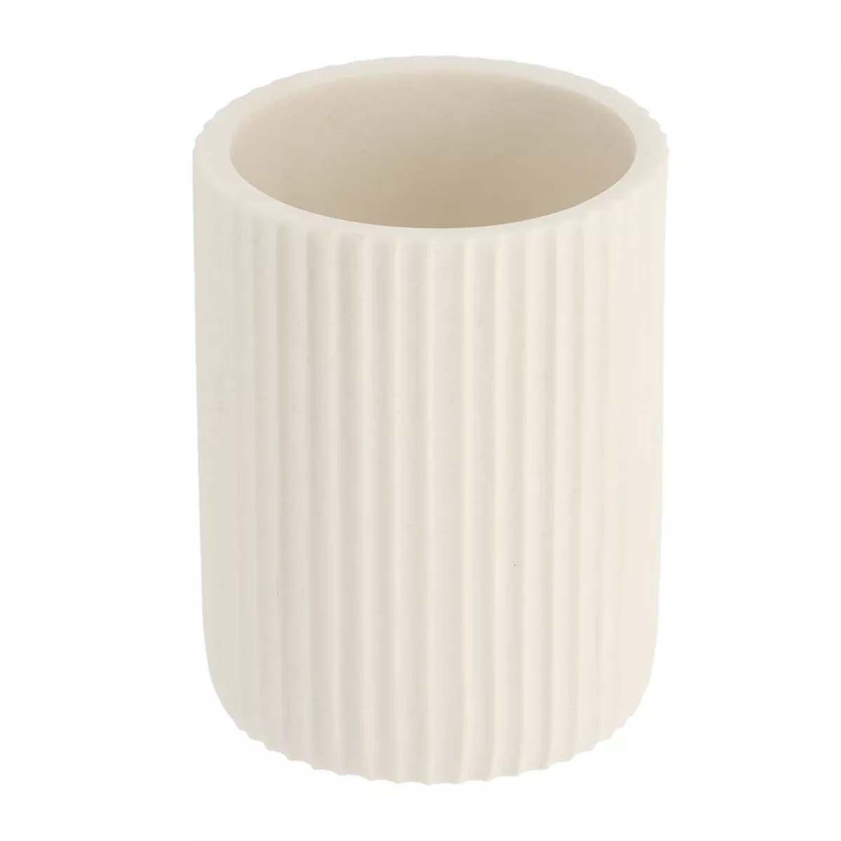 SET GOBELET DISTRIBUTEUR A SAVON ET PORTE SAVON POLYRESINE STRIEE - BLANC