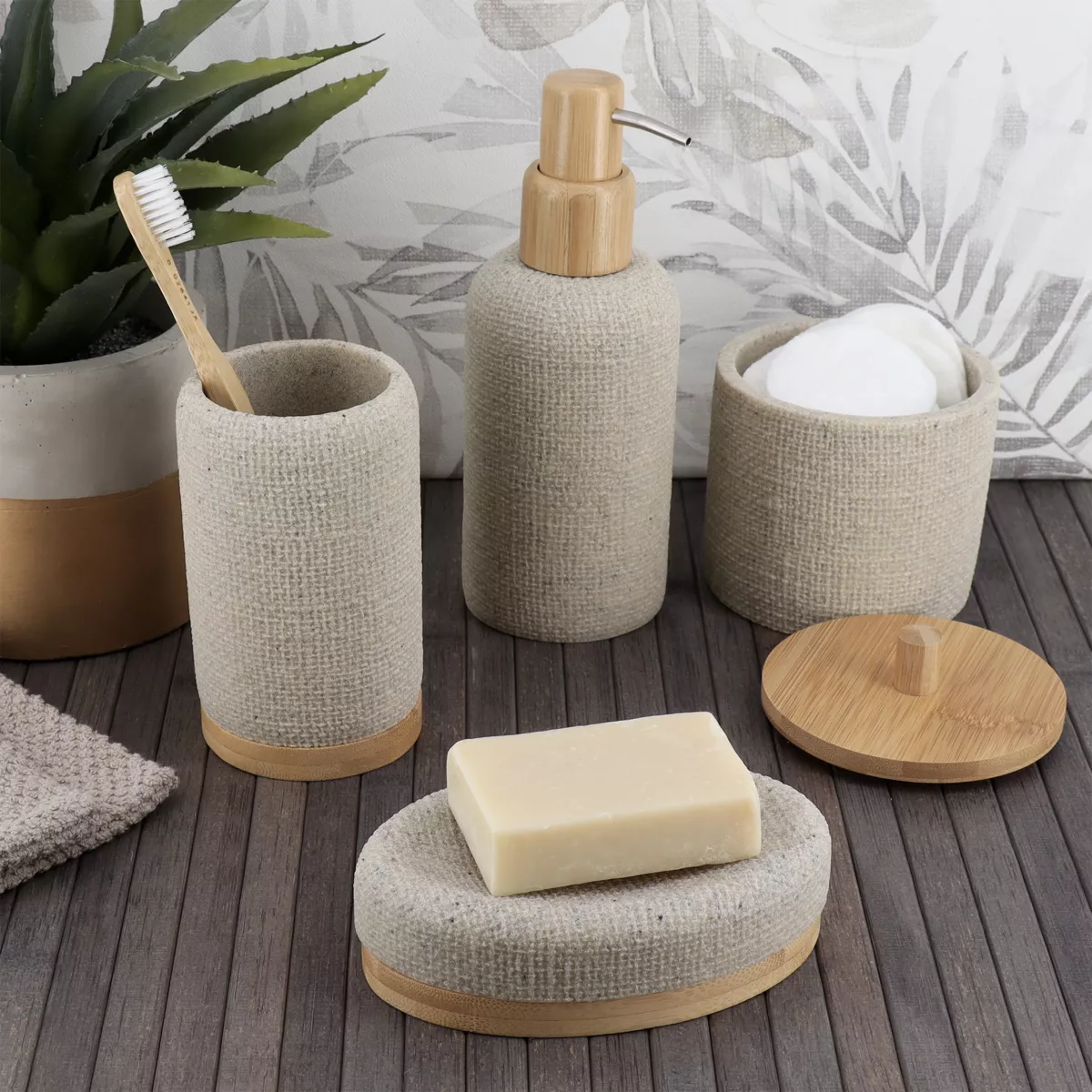 Scatola per cotone con coperchio (D10 cm) Effetto Maille Beige