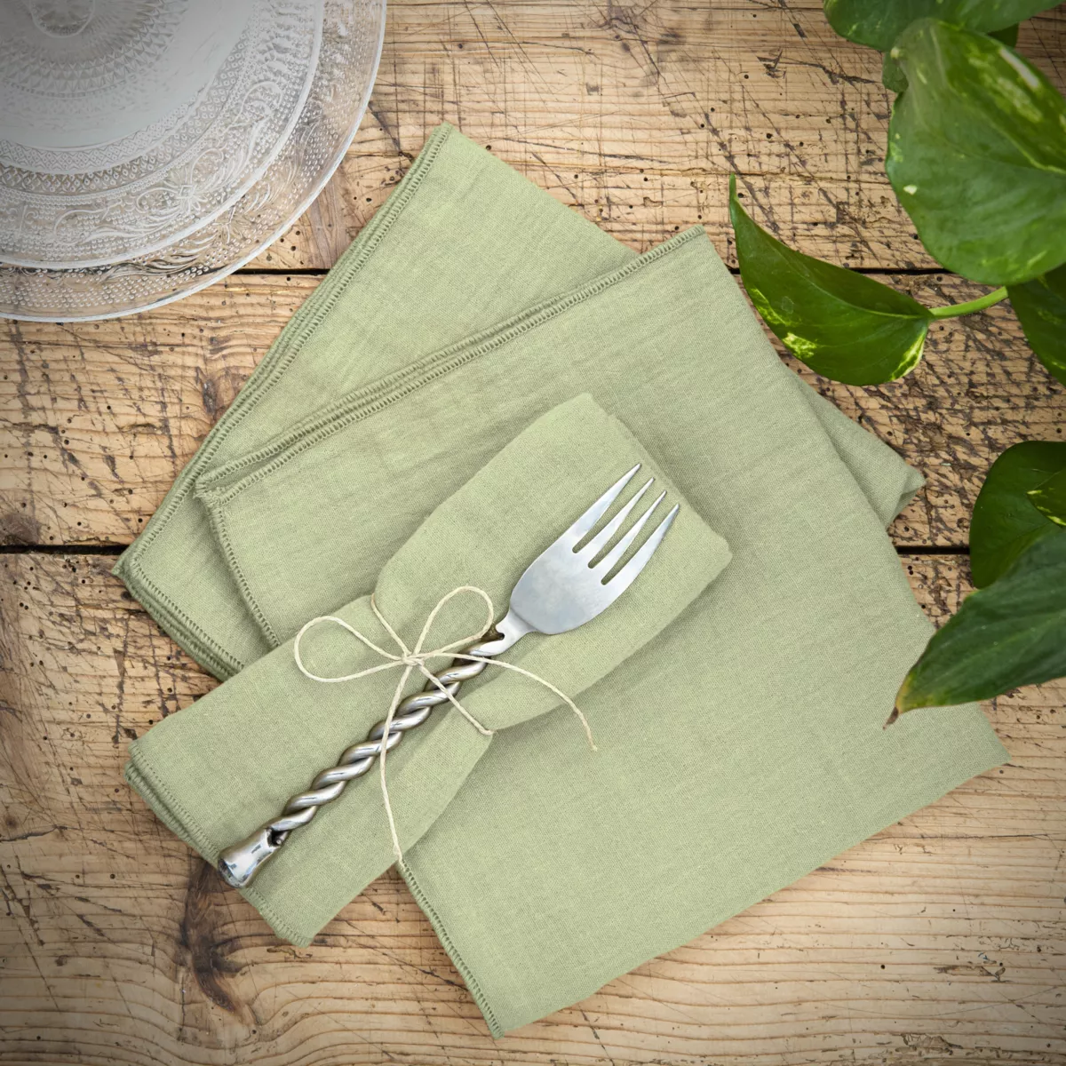 Lot de 3 serviettes gaze de coton Gaïa Vert tilleul