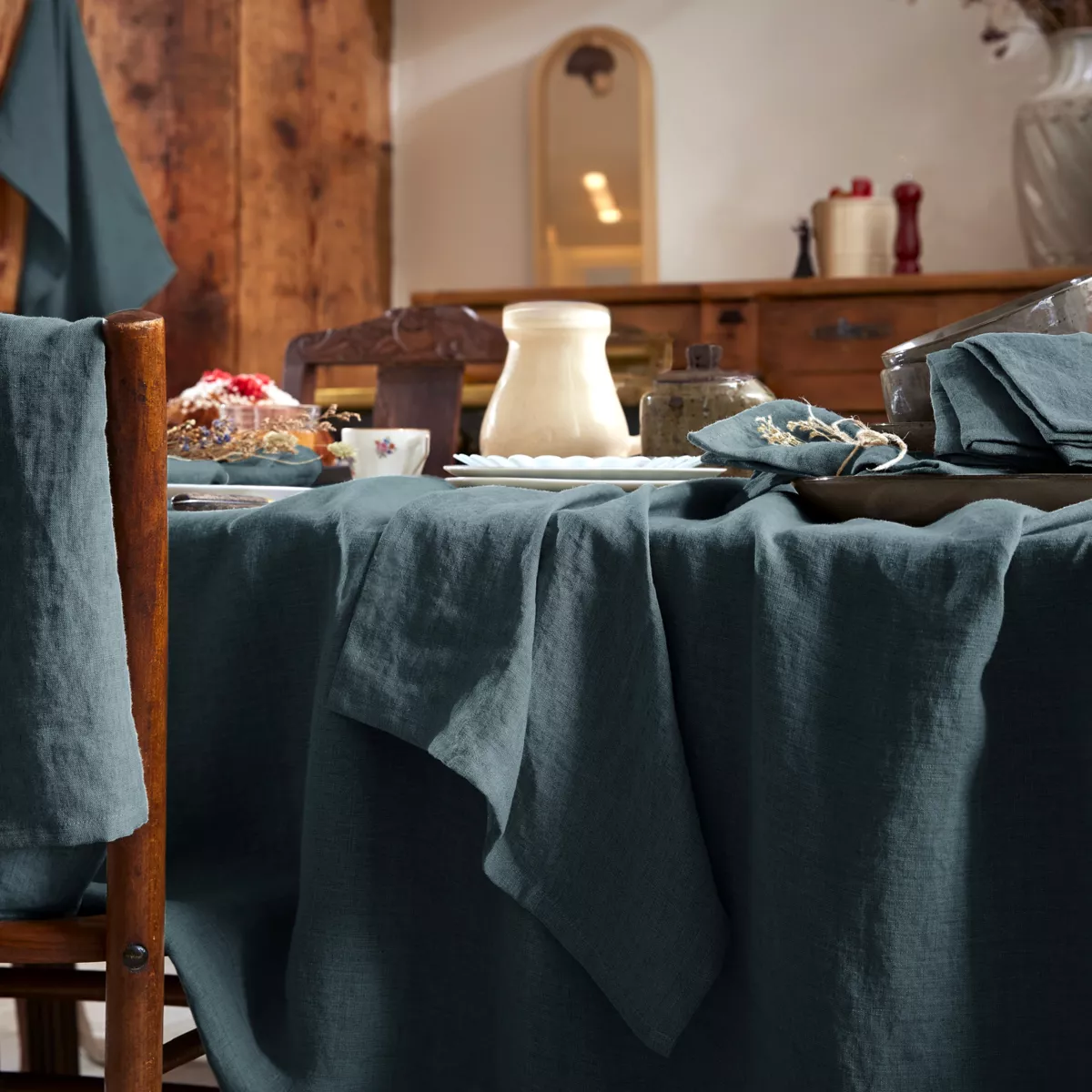 Set van 3 servetten gewassen linnen Louise Leigrijs