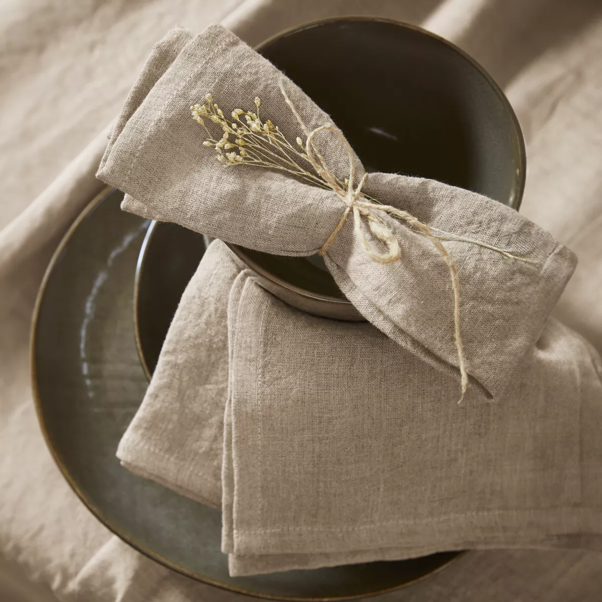 Set van 3 servetten gewassen linnen Louise Beige 1
