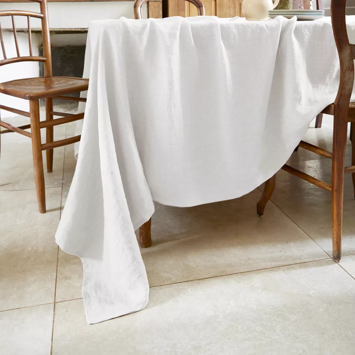 Nappe rectangulaire lin lavé (L350 cm) Louise Blanche 1