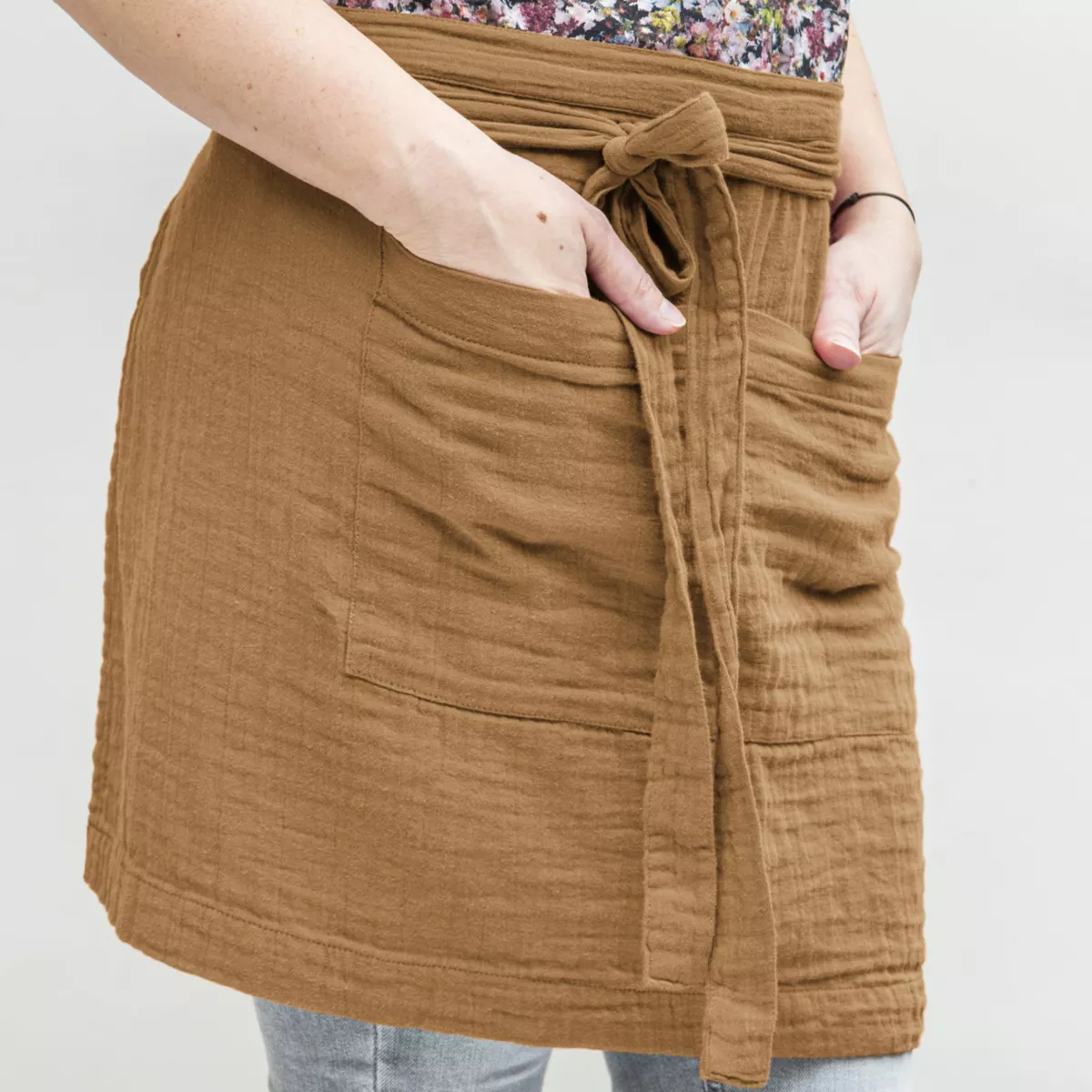 Keukenschort met zak katoengaas Gaïa Camel