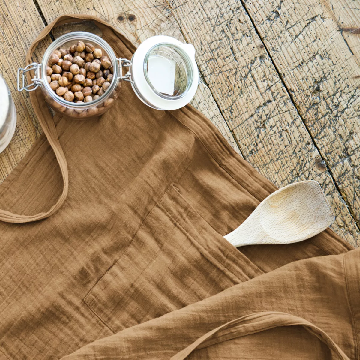 Keukenschort met zak katoengaas Gaïa Camel