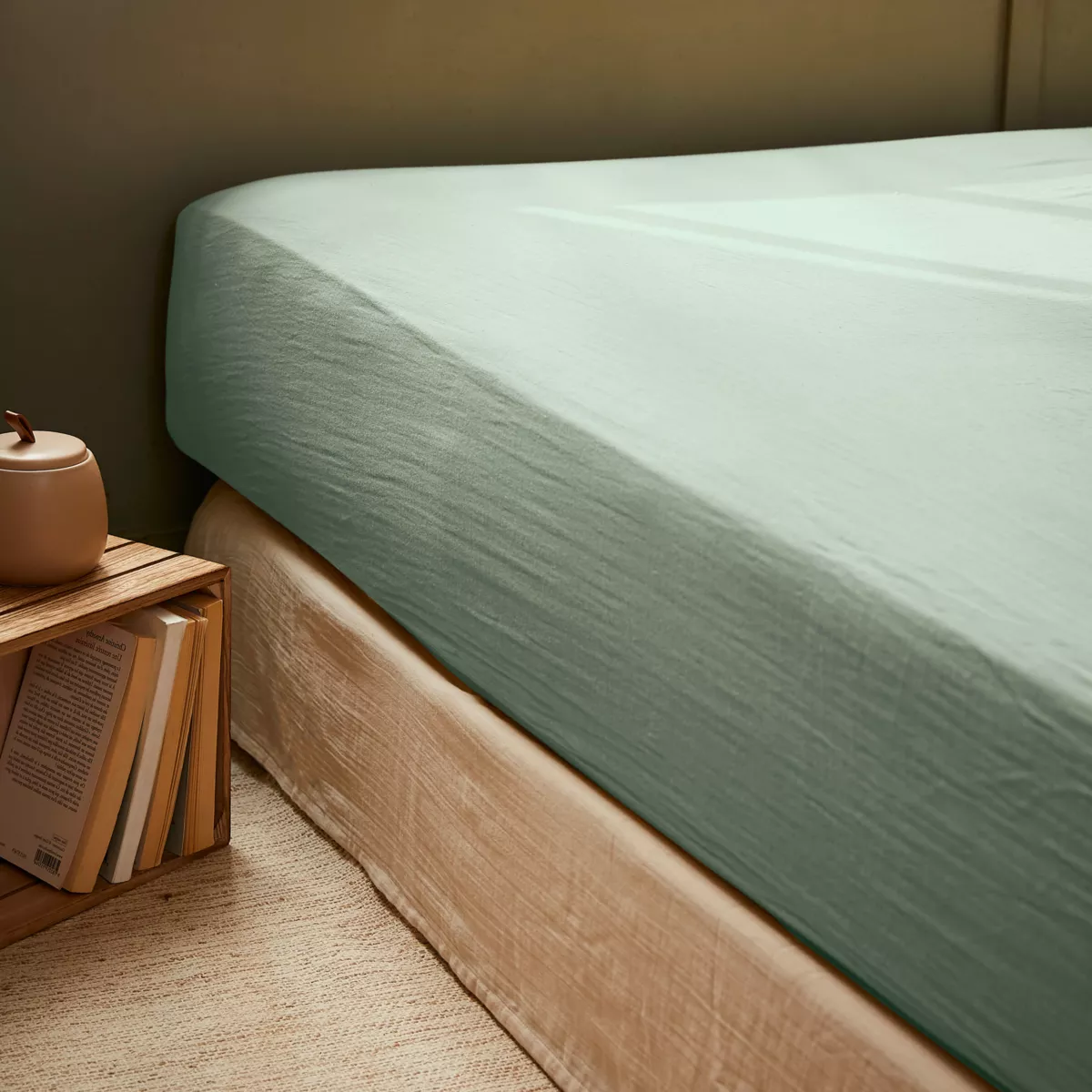 Drap housse gaze de coton (90 x 190 cm) Gaïa Vert eucalyptus