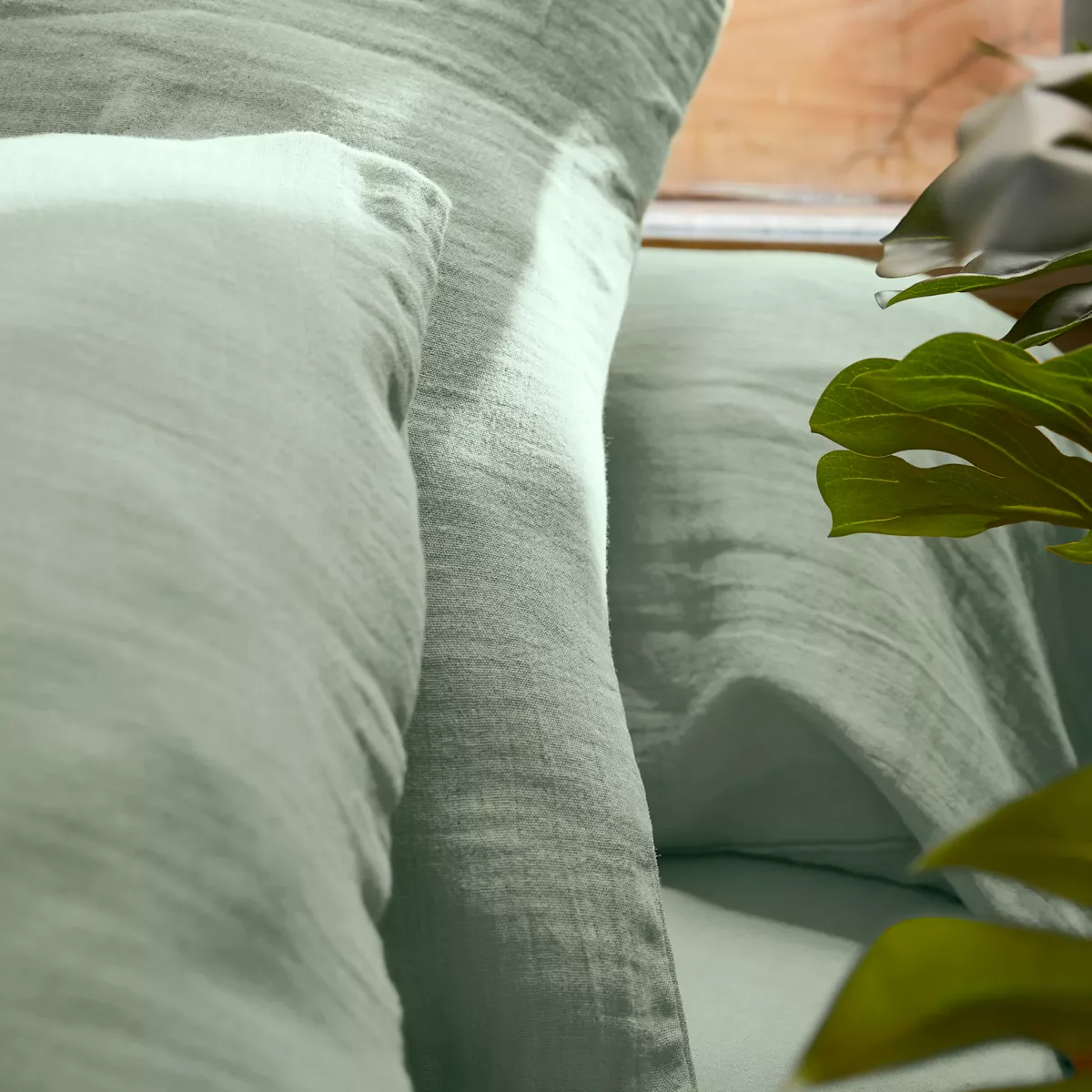 Drap housse gaze de coton (90 x 190 cm) Gaïa Vert eucalyptus