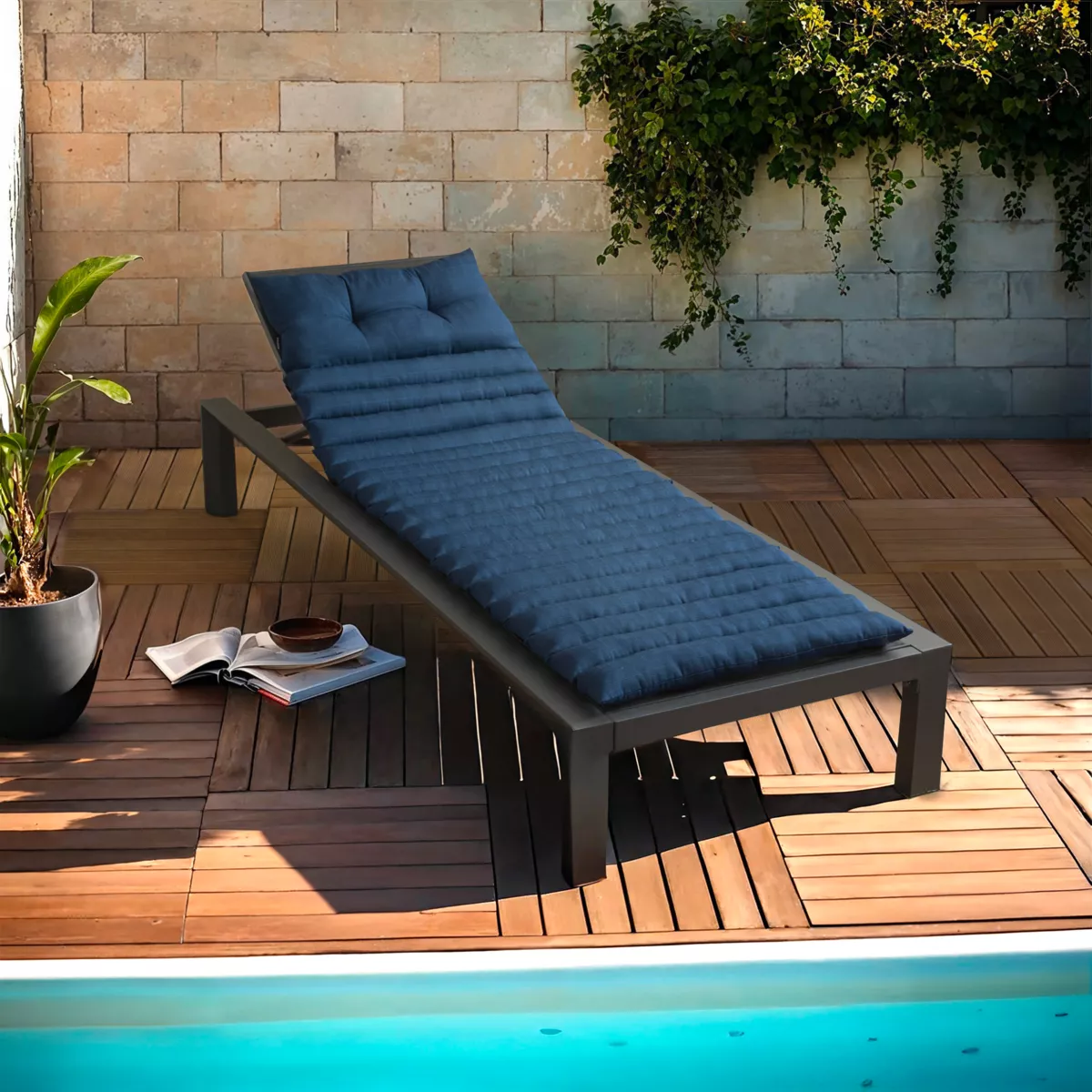 EM - Bain de soleil 180 x 60 cm Polyester uni SUNSET Bleu nuit