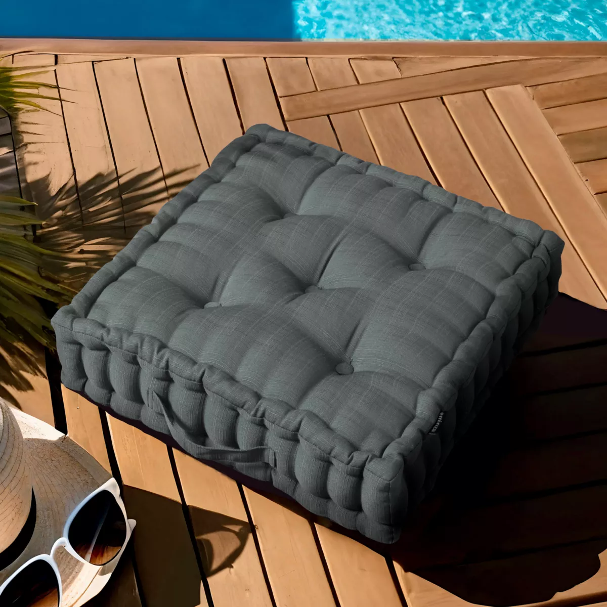 EM - Coussin de sol 50 x 50 x 10 cm Polyester uni SUNSET Anthracite