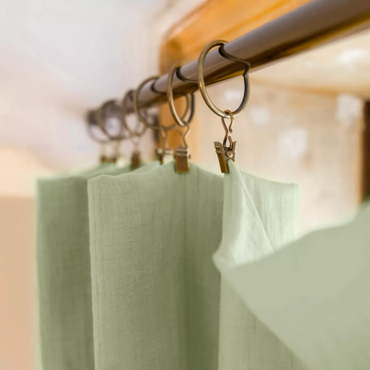 Rideau gaze de coton ajustable (280 x max 300 cm) Gaïa Vert tilleul