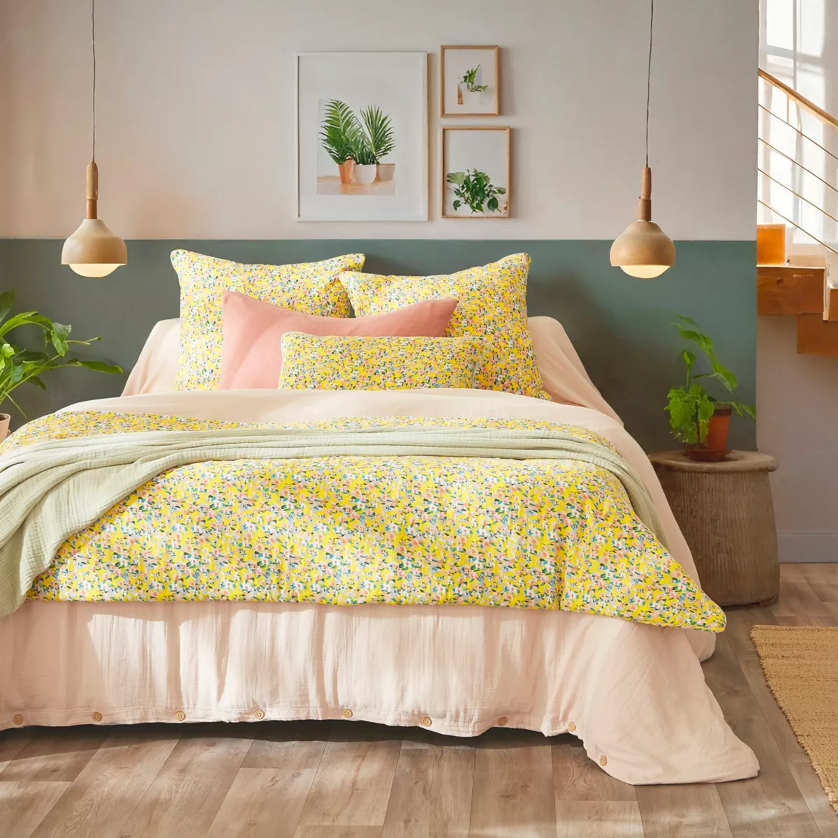 Funda de almohada rectangular en gasa de algodón (50 x 70 cm) Abigaël Amarillo