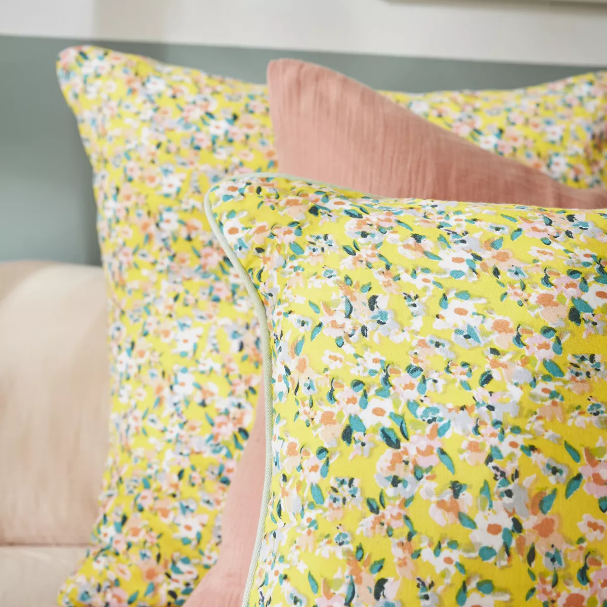 Cojín cuadrado en gasa de algodón (45 x 45 cm) Abigaël Amarillo