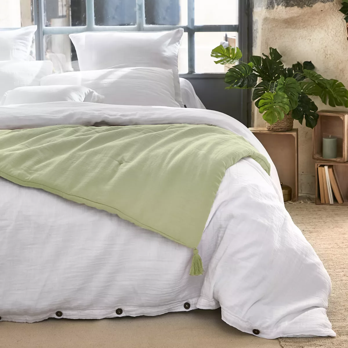 Edredón gaza de algodón  (90 x 200 cm) Gaïa Verde aqua 1