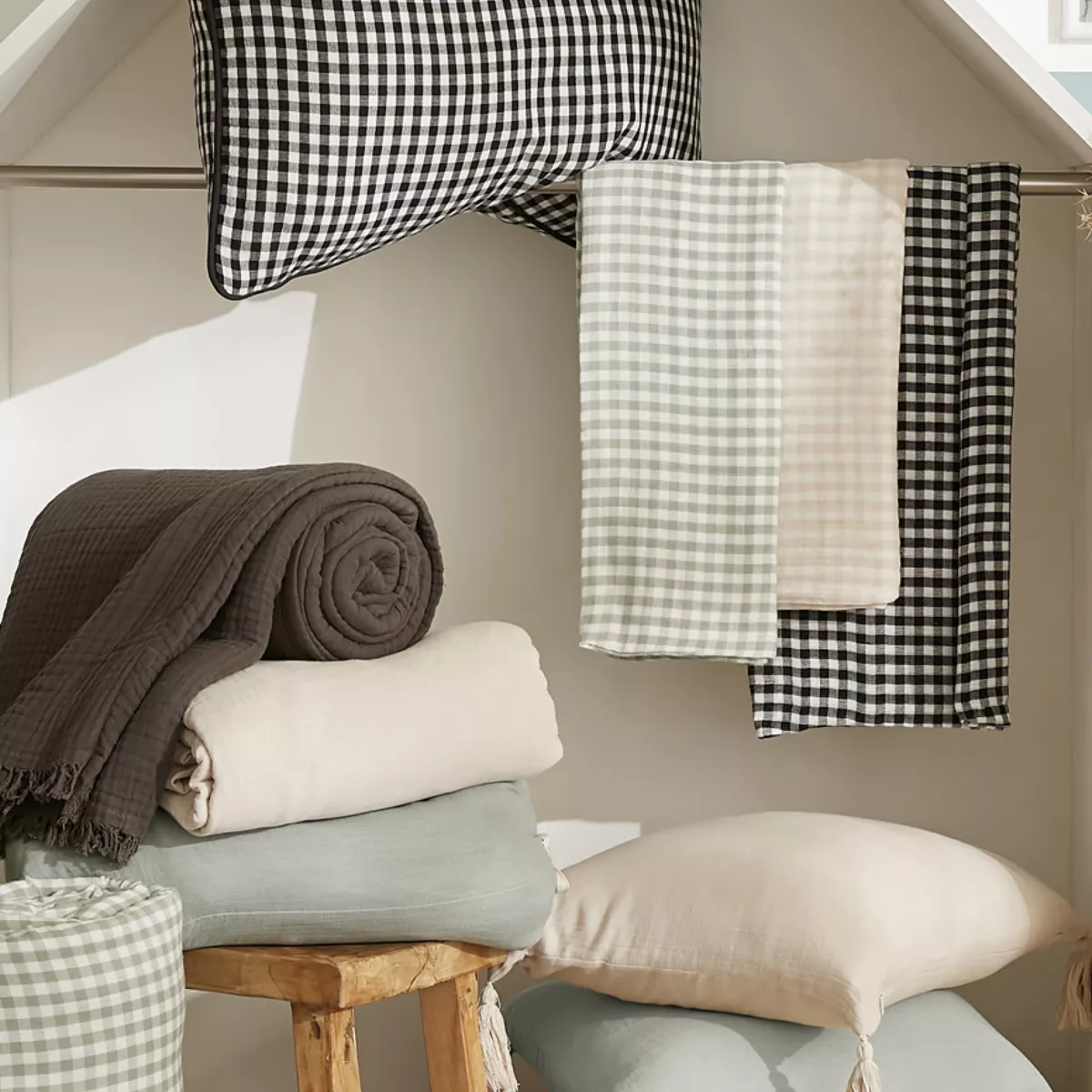 Mantel rectangular en gasa de algodón (150 x 350 cm) Vickie Beige