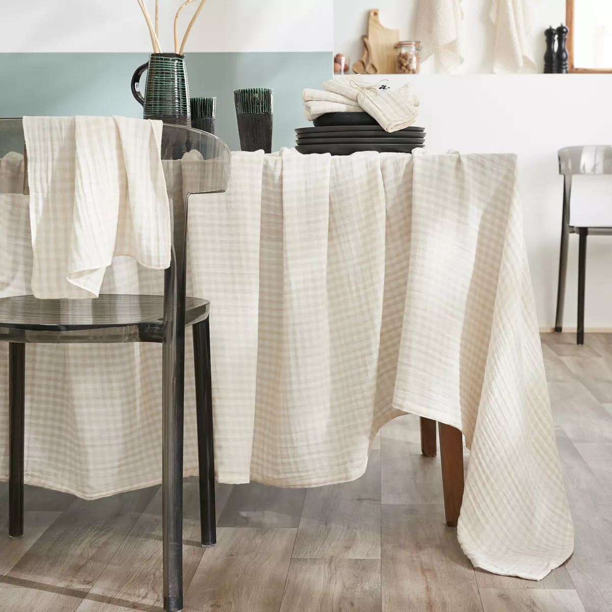 Nappe rectangle 150 x 350 cm Gaze de coton tissŽe teinte VICKIE Pampa