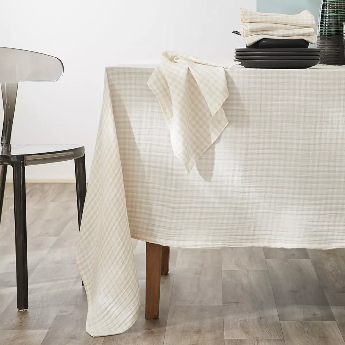 Mantel rectangular en gasa de algodón (150 x 350 cm) Vickie Beige