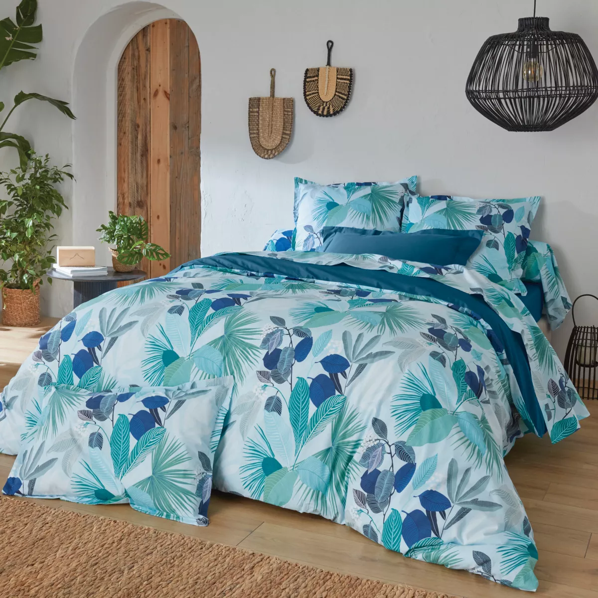 Federa cuscino a rullo in percalle di cotone (L200 cm) Moorea Blu
