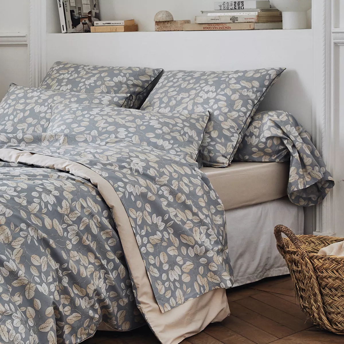 Federa cuscino letto rettangolare percalle di cotone (50 x 70 cm) Lison Grigia