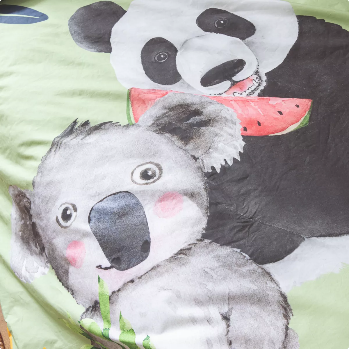 Funda nórdica para niños en percal de algodón (140 x 200 cm) Panda Verde