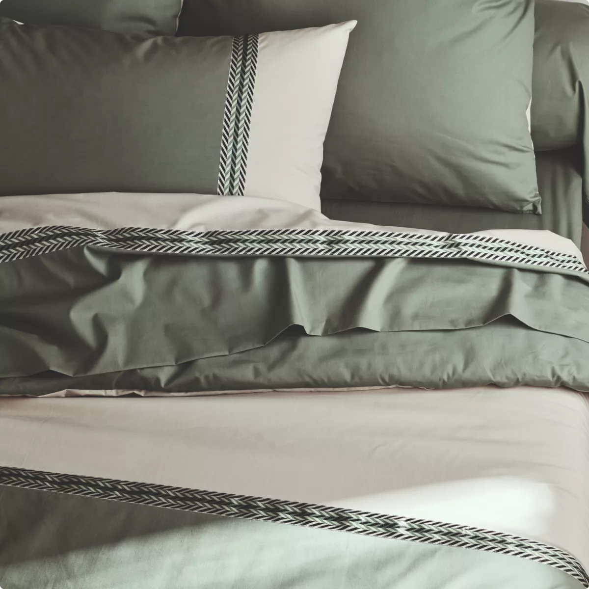 Copripiumino percalle di cotone (280 x 240 cm) Noa Verde kaki