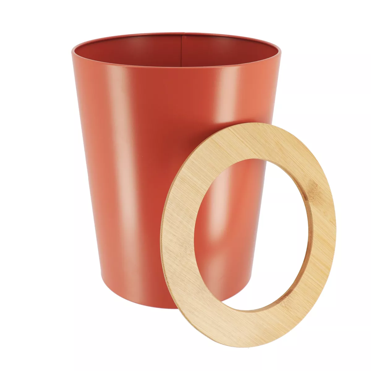 POUBELLE METAL EVASEE AVEC COUVERCLE BAMBOU 5L - TERRACOTTA/BAMBOU