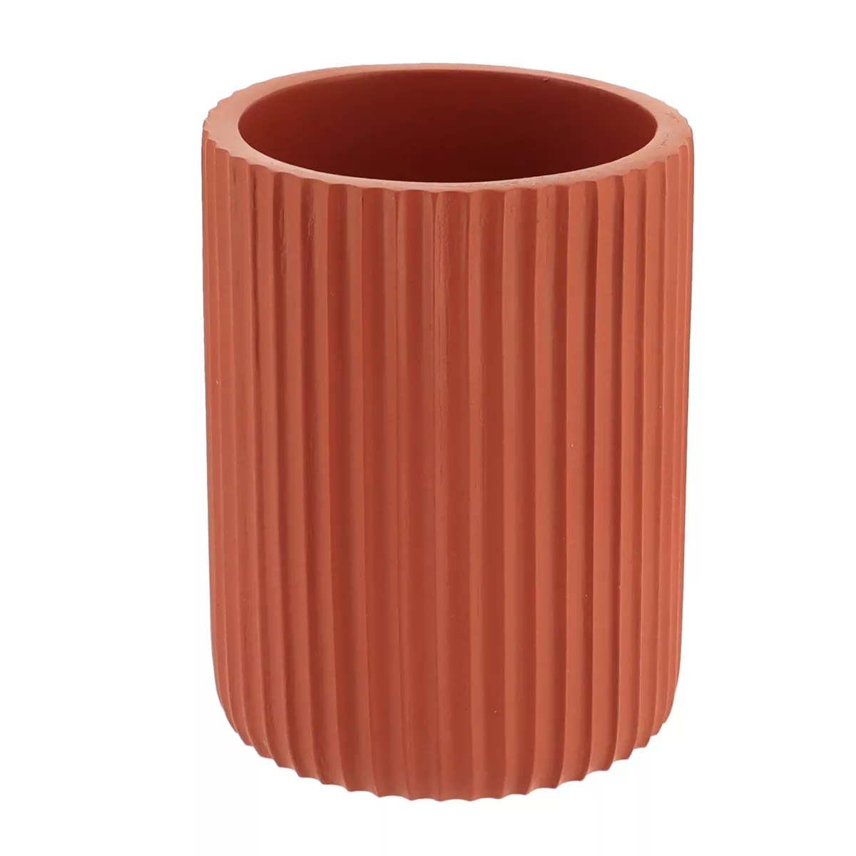 SET GOBELET DISTRIBUTEUR A SAVON ET PORTE SAVON POLYRESINE STRIEE - TERRACOTTA