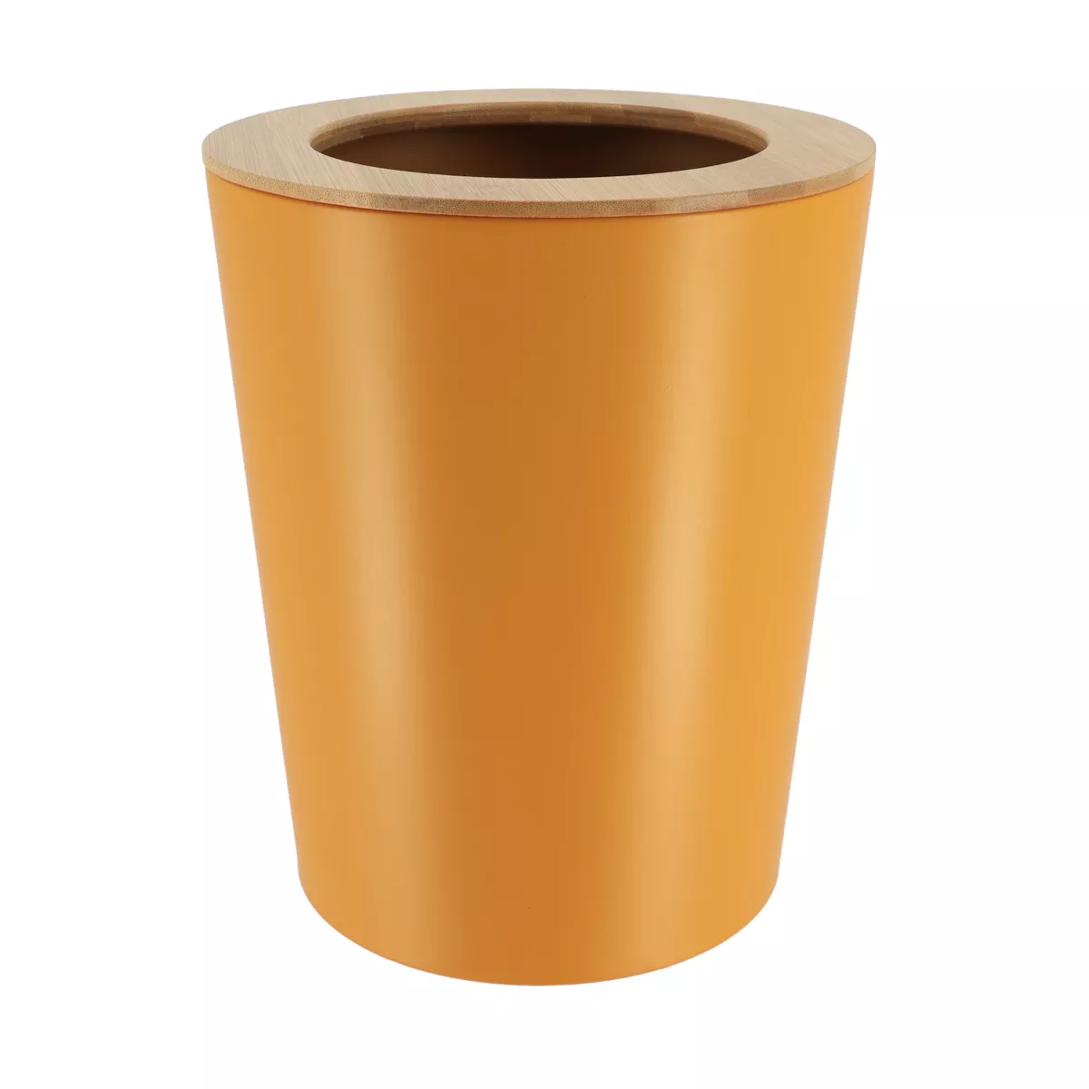 POUBELLE METAL EVASEE AVEC COUVERCLE BAMBOU 5L - MOUTARDE/BAMBOU