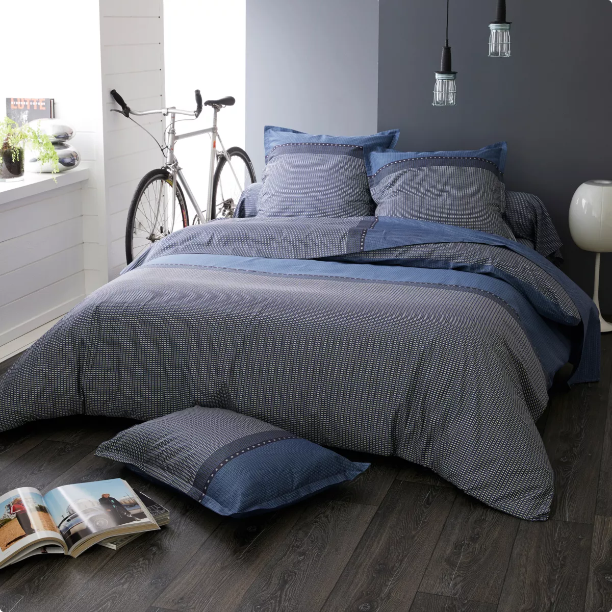 Federa quadrata raso di cotone Enzo Blu