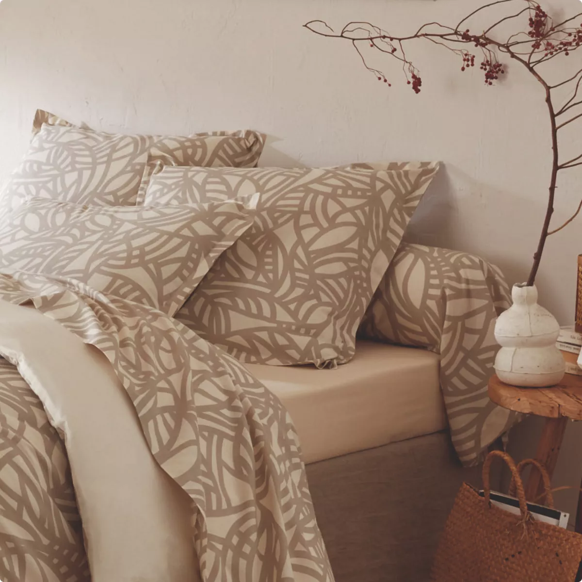 Federa cuscino letto quadrato cotone lavato (65 x 65 cm) Séréna Beige