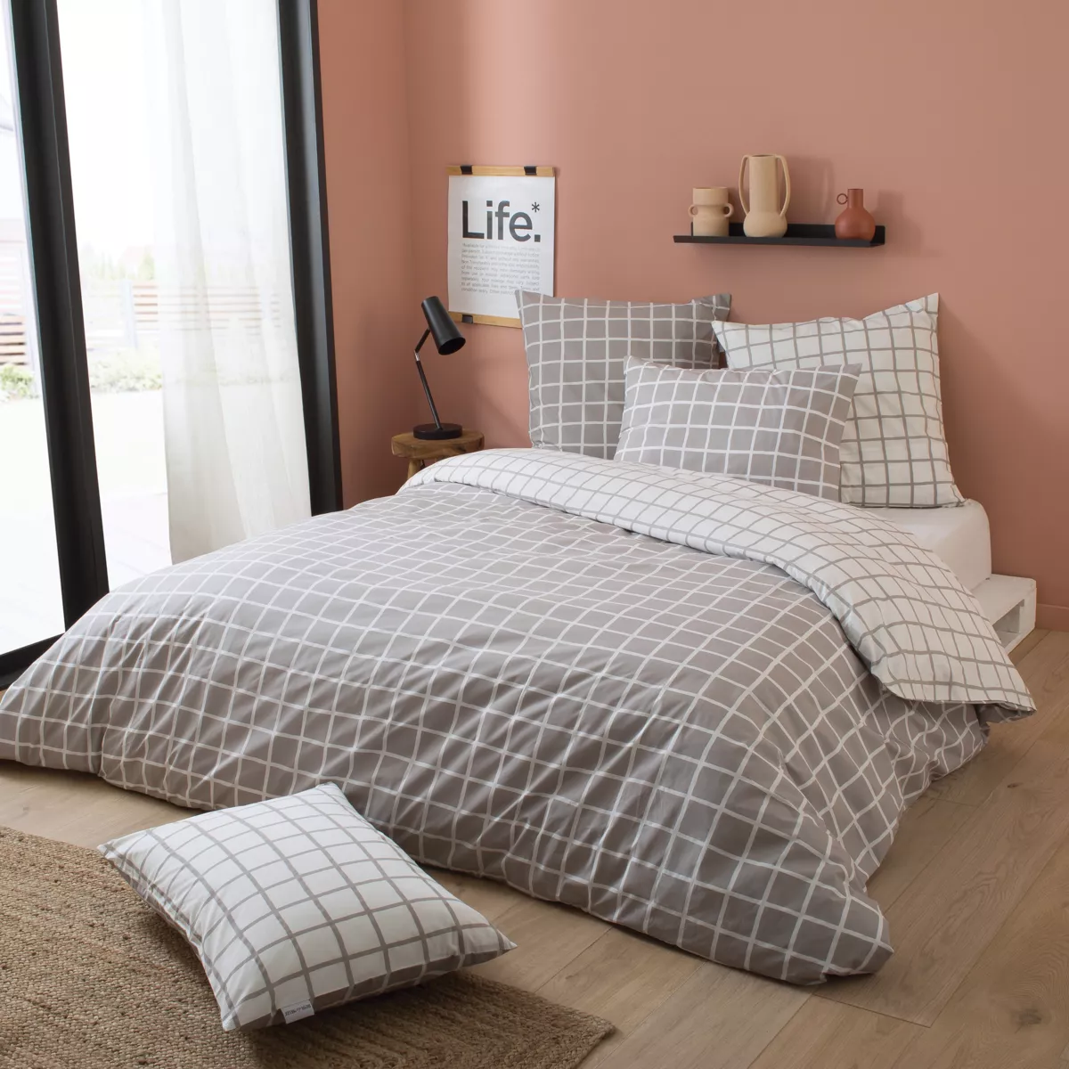 Federa cuscino letto quadrata in percalle di cotone (65 x 65 cm) Max Grigio