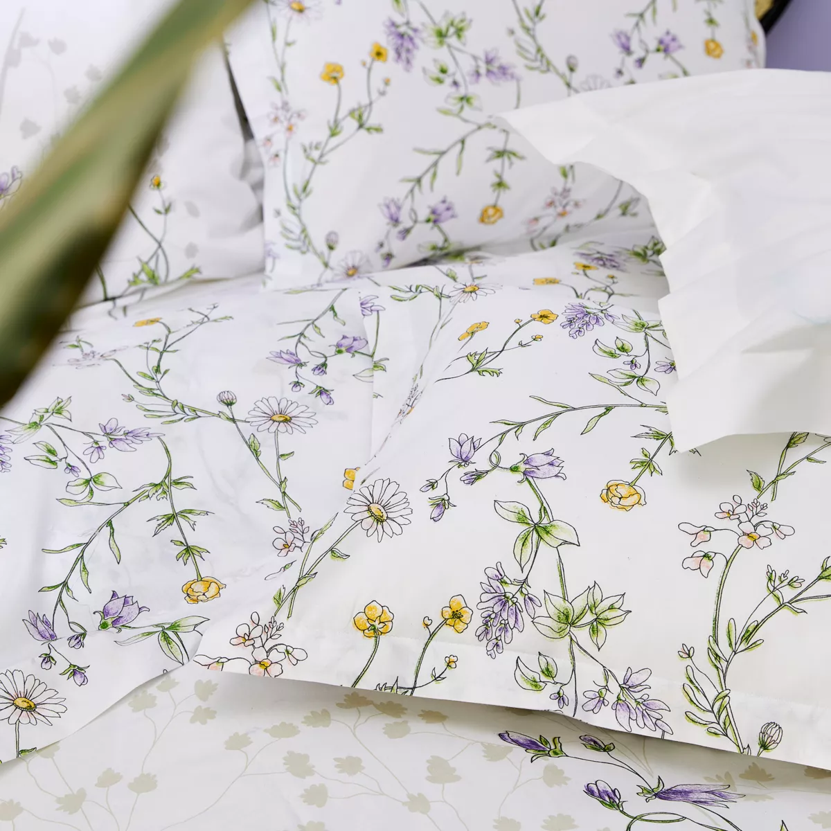 Federa cuscino letto rettangolare in cotone (50 x 70 cm) Foliflora Bianca